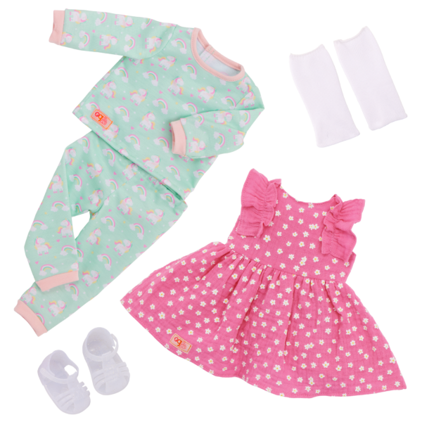 Our Generation Doll Pink Dress & Rainbow Pajama