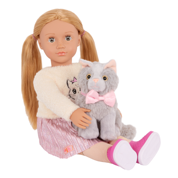 18-inch Doll Sheela Sitting with Pet Cat on Lap