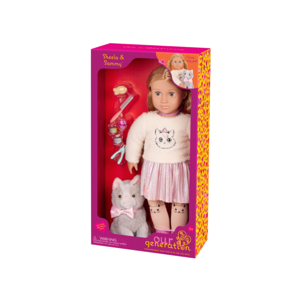 Our Generation Doll Sheela & Pet Cat Set in Packaging