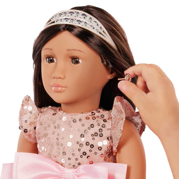 Child Putting Earrings on Our Generation Anniversary Doll Ayumi