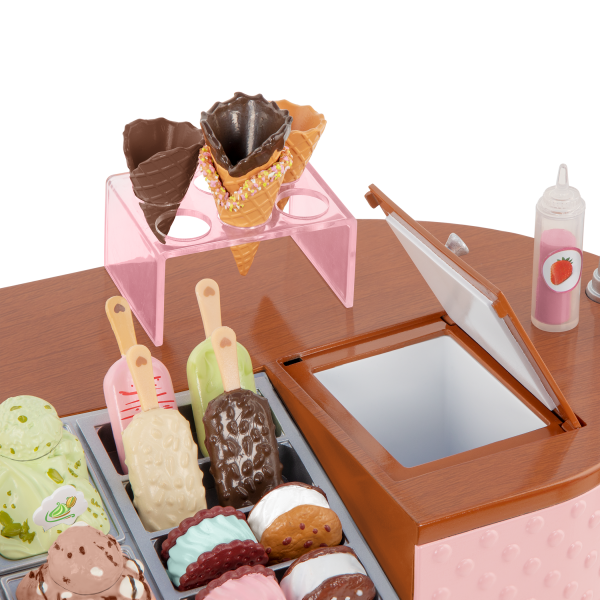 Two Scoops Ice Cream Cart Pink Playset for 18-inch Dolls Play Food
