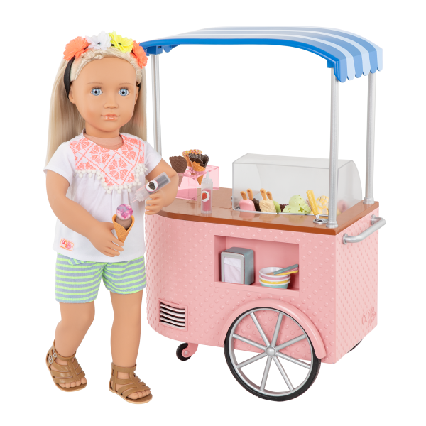 Two Scoops Ice Cream Cart Pink Playset for 18-inch Dolls