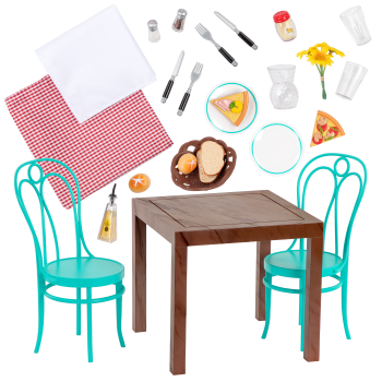 Pizza With You Dining Table Chairs Furniture Set for 18-inch Dolls