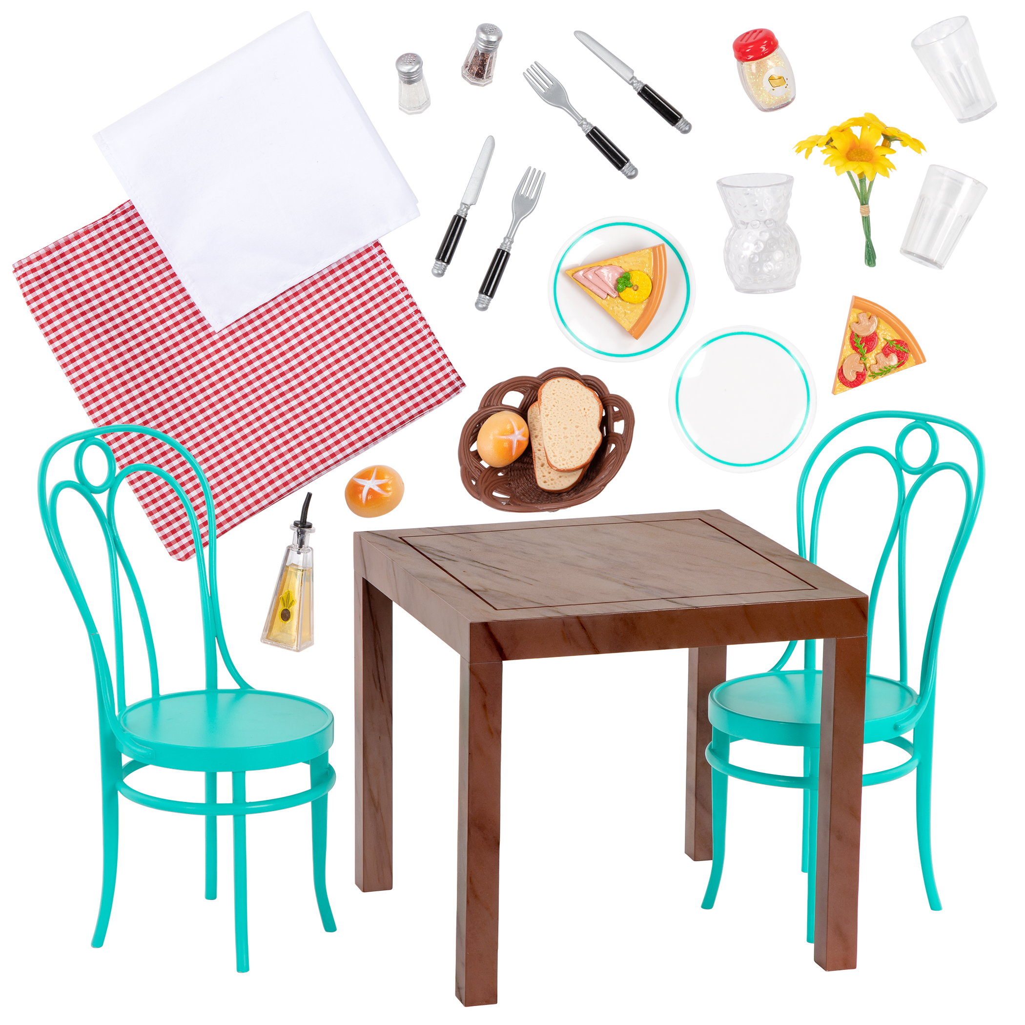 Pizza With You Dining Table Chairs Furniture Set for 18-inch Dolls 