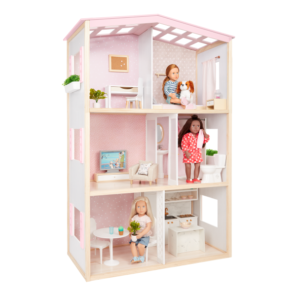 Doll house doll accessories doll bedroom Toys for little girls Favorite doll, Blanket for doll Pink doll set bedding for doll 18