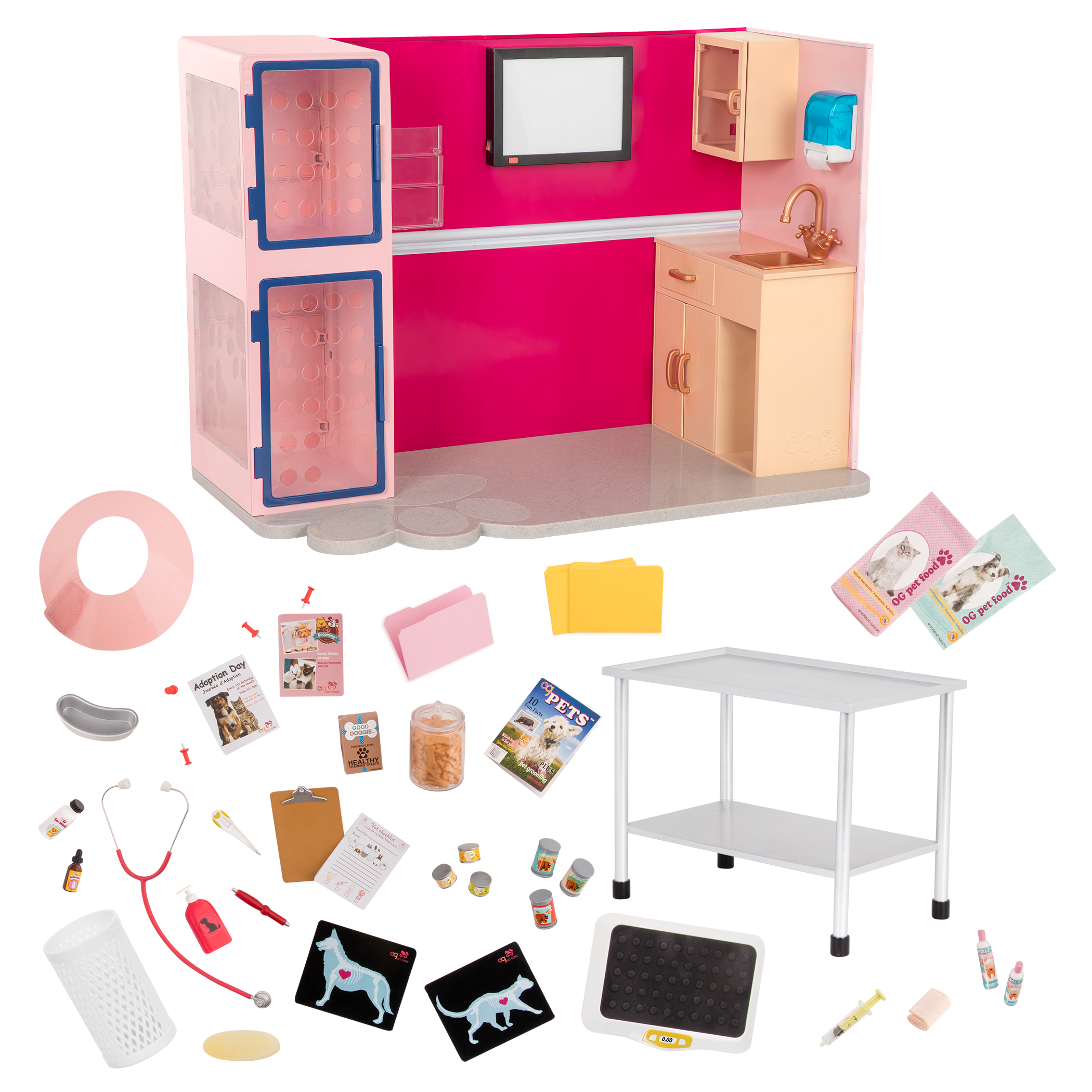 Healthy Paws Vet Clinic Playset Pink for 18-inch Dolls 