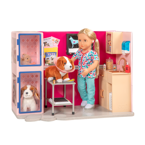 Healthy Paws Vet Clinic Playset Pet Checkup for 18-inch Dolls