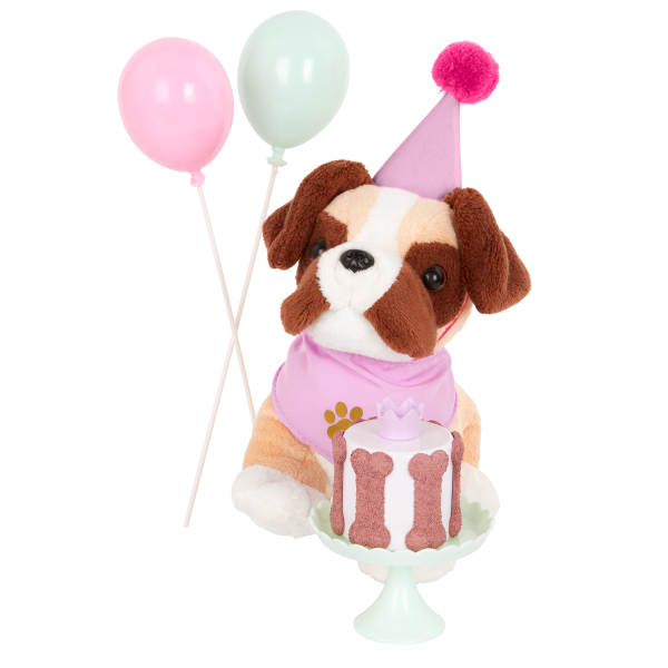 Our Generation Party Pups Birthday Cake Balloons Set Dog Plush Pets 18-inch Doll Accessories