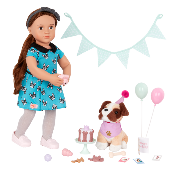Our Generation Party Pups Birthday Set Stuffed Animal Pets 18-inch Doll Accessories