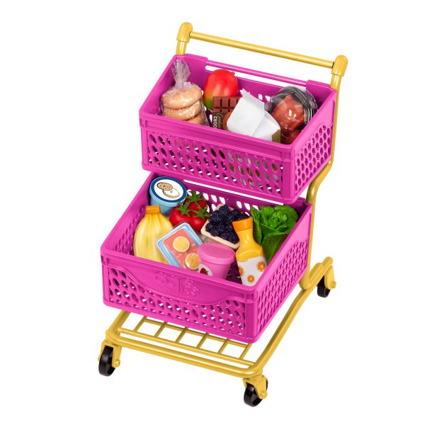 Our Generation Grocery Day Shopping Cart 2 Storage Baskets for 18-inch Dolls