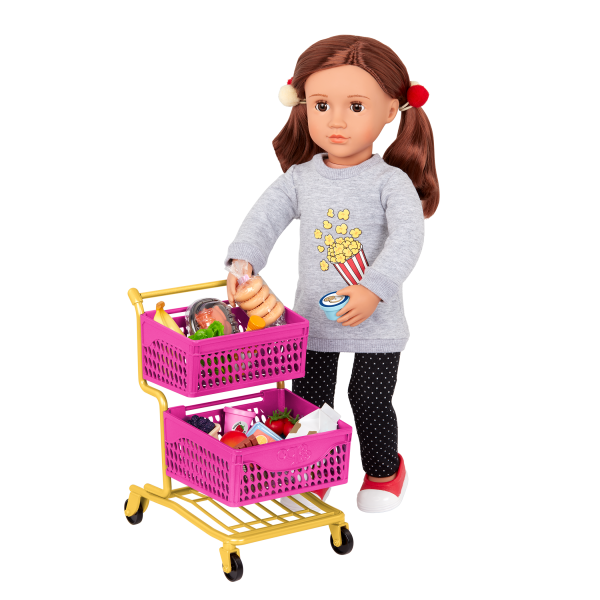 Our Generation Grocery Day Shopping Cart Play Food Set for 18-inch Dolls