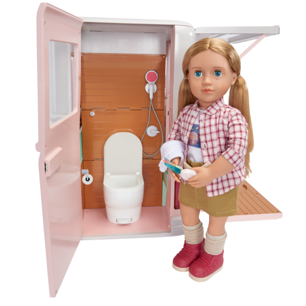 Our Generation Doll Revealing Built-in Bathroom Inside the Camper