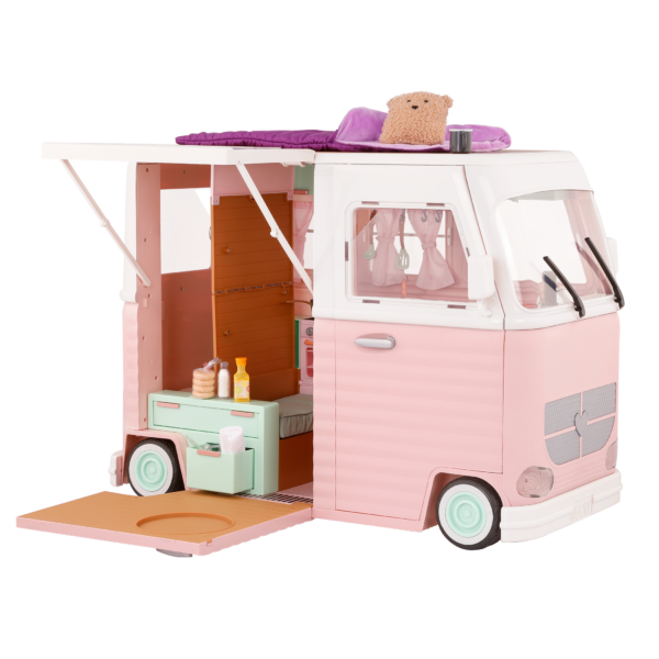 Our Generation Doll Camper with Open Side Panel & Rooftop Bed