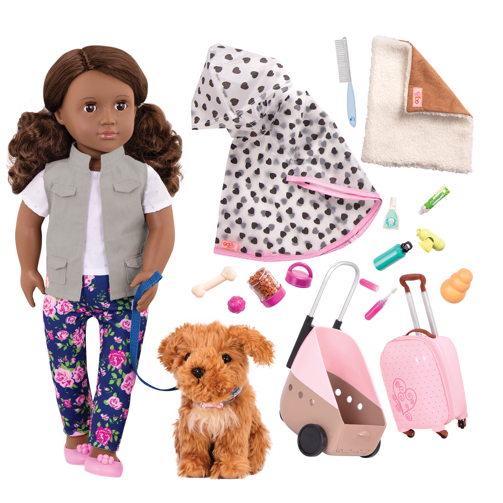 18-inch Doll Malia & Passenger Pets Travel Set Bundle 