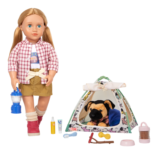 Our Generation Camping Tails Plush Pet Tent Set 18-inch Doll Accessories