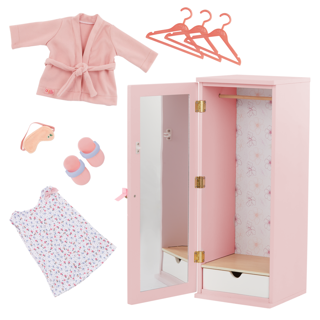 Doll Closet - Folding 18 Inch Doll Furniture Storage Trunk with Bed