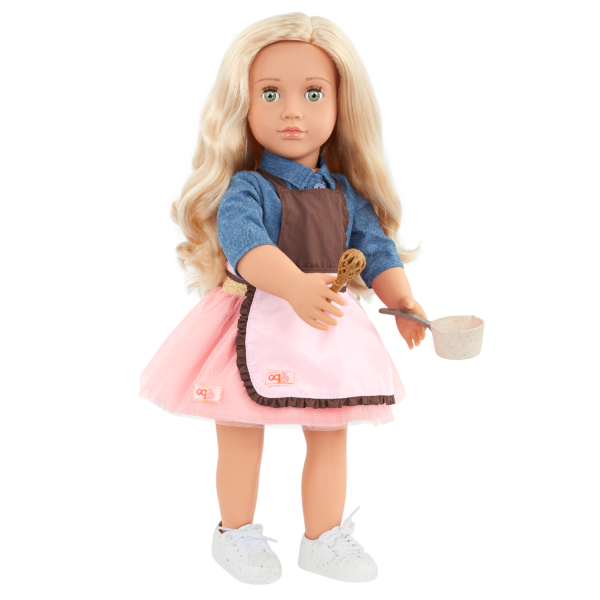 Our Generation 18-inch Doll Emily Holding Chocolate-Making Accessories