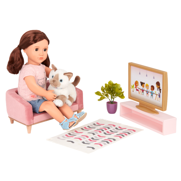 Our Generation 18-inch Doll Sitting in Living Room
