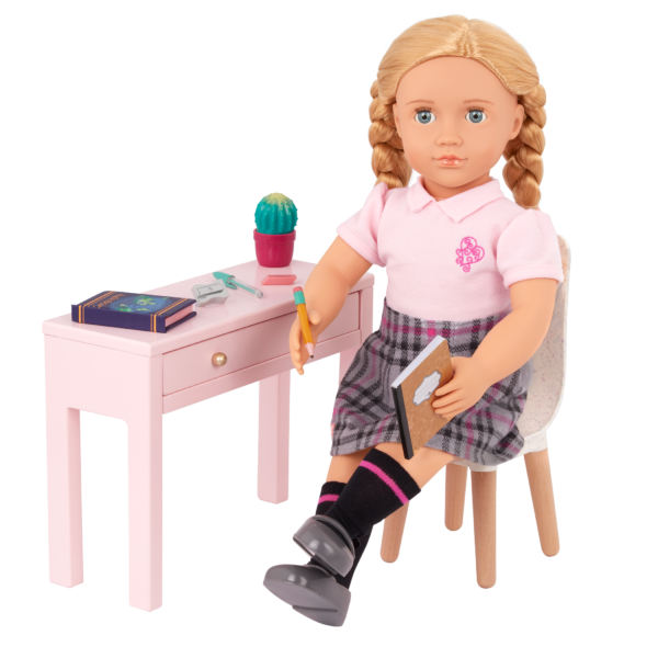 Our Generation 18-inch Doll Hally Sitting at Desk