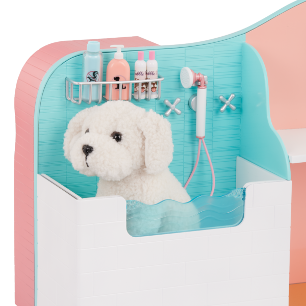 6-inch Plush Pet Pup Inside the Our Generation Happy Tails Care Center Bathtub Playset