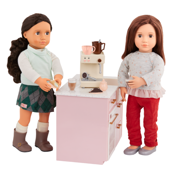 Our Generation Dolls Making Coffee with the Brewed for You Coffee Machine Set