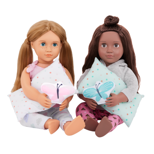 Our Generation Dolls Holding Butterfly Pillows
