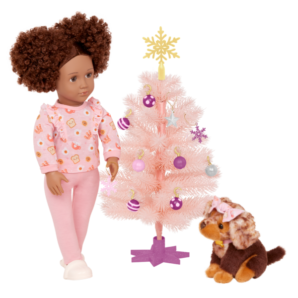 Our Generation Doll Camryn & Puppy Coco with the Pink Christmas Tree Set