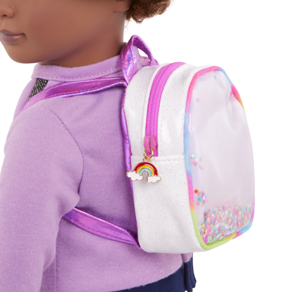 Our Generation Doll Wearing Rainbow Backpack