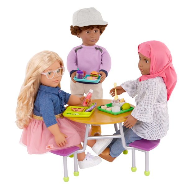 Our Generation Dolls Sitting at the Cafeteria Table