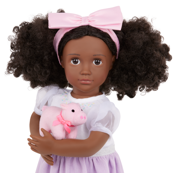 Our Generation Doll Holding Pet Plush Pig in Arms