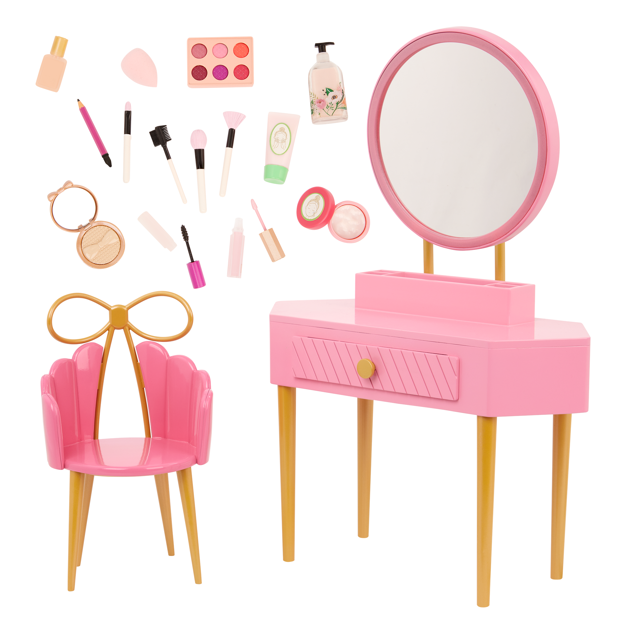 Our Generation Fabulous Fun Vanity Set for 18 inch Dolls including vanity table and chair, make up and skin care 