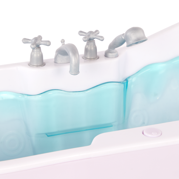 Close up of the faucet on the Our Generation bathtub