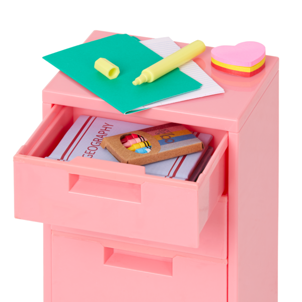 Our Generation Ready Set Learn filing cabinet and school supplies for 18 inch dolls