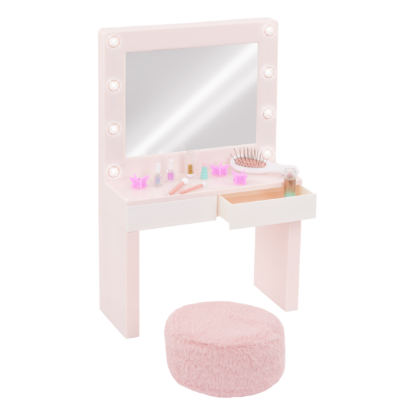 Our Generation Pink Vanity Table Set with Light-up Mirror