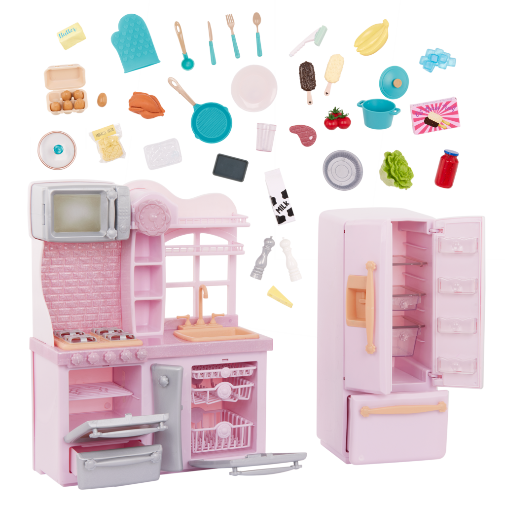 GIRL FUN TOYS Red Happy Kitchen Barbie Compatible Toy Play Set With  Refrigerator Store