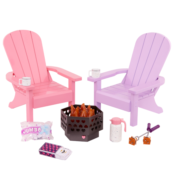 Our Generation Adirondack Chairs for 18 inch Dolls with firepit and accessories