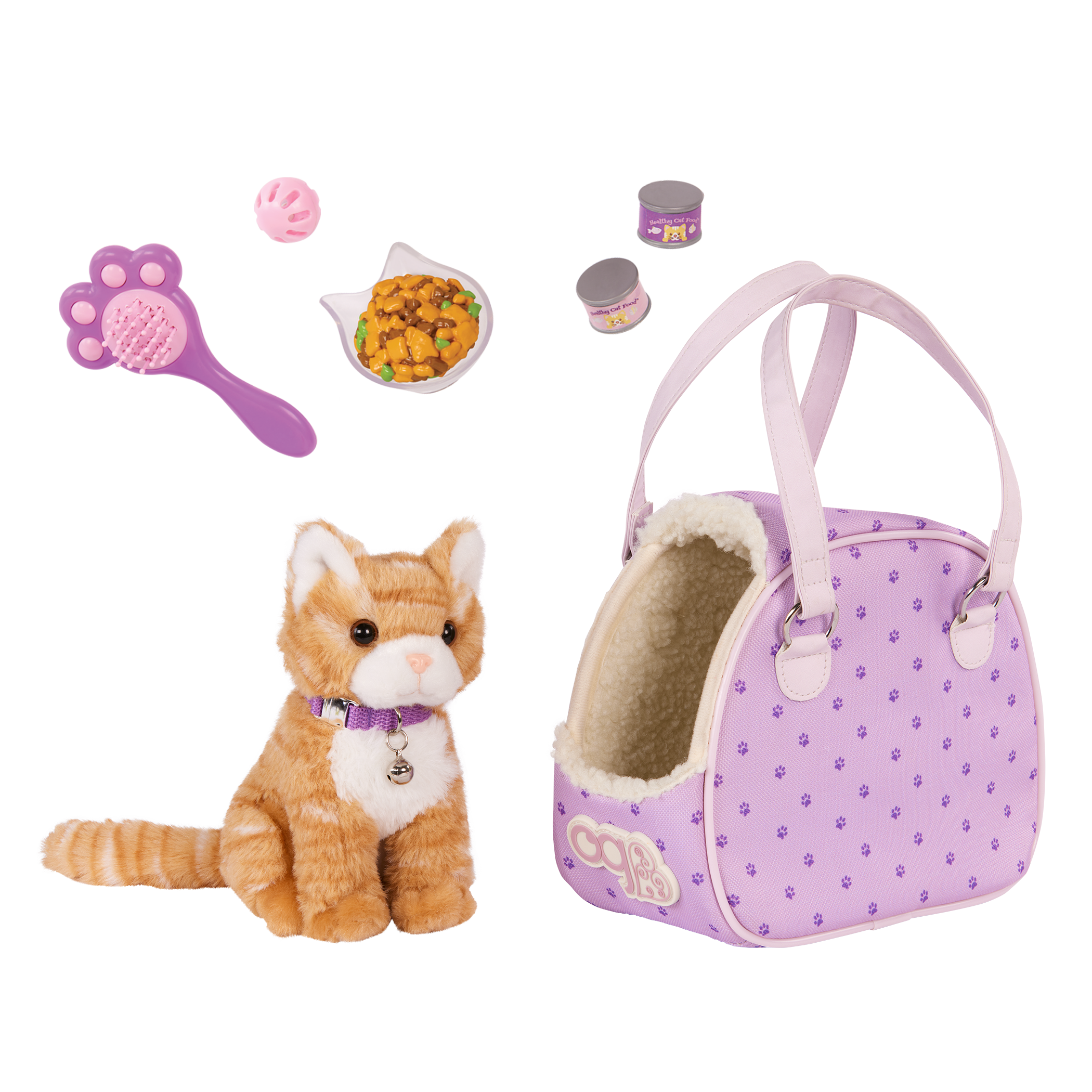 Our Generation Plush Cat and pet Carrier with accessories 