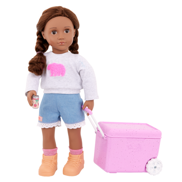 Our Generation 18" doll pulling camping cooler on wheels