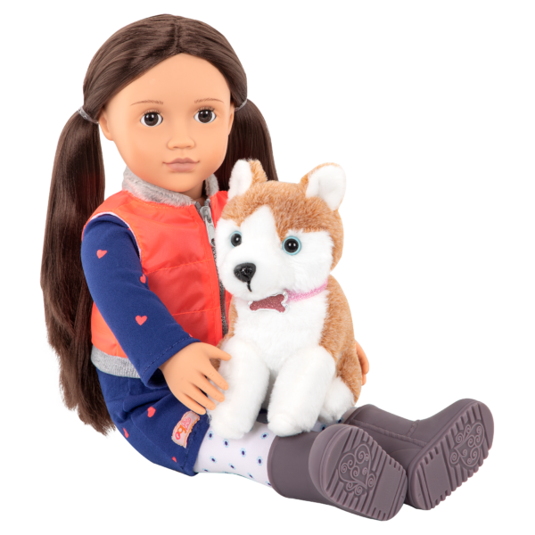 Our Generation Doll Leslie Sitting with Pet Puppy