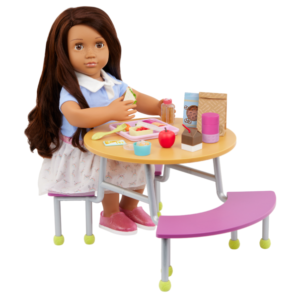 Our Generation Doll Sitting at School Cafeteria Table