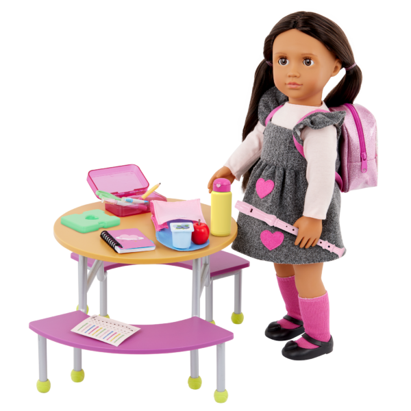 Our Generation Doll Martina at Cafeteria Table with School Accessories