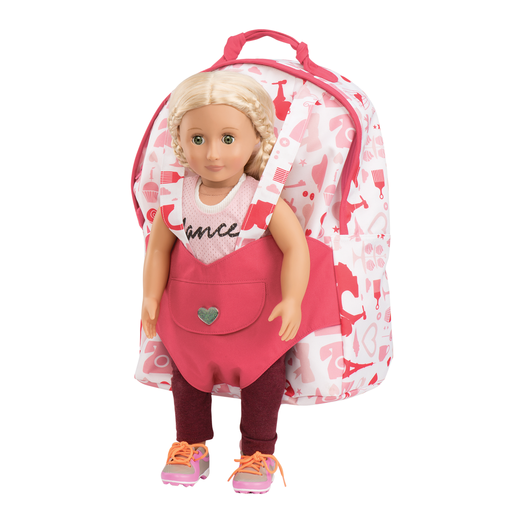 Backpack with Hope in doll harness