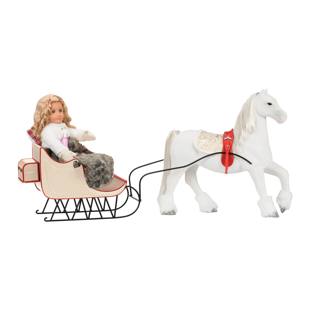 Halia in sled with horse