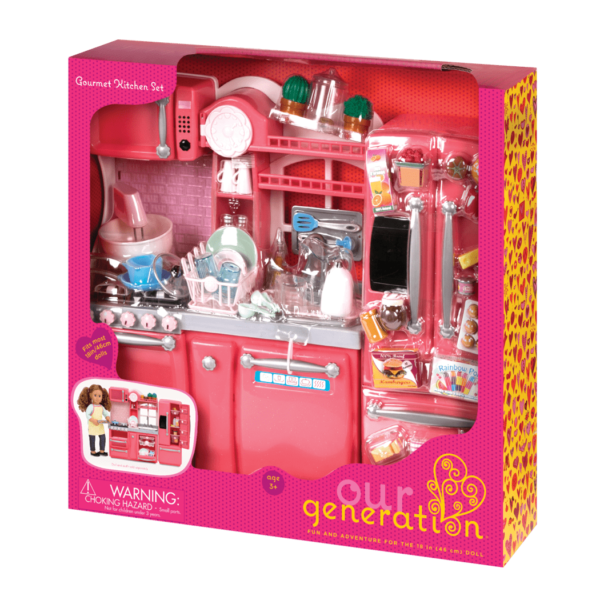 Stove Sink New Our Generation Pink Kitchen for 18 inch Dolls with Refrigerator 