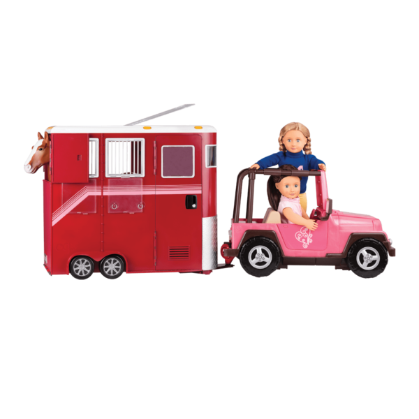 Montana Faye and Willow driving with Mane Attraction trailer