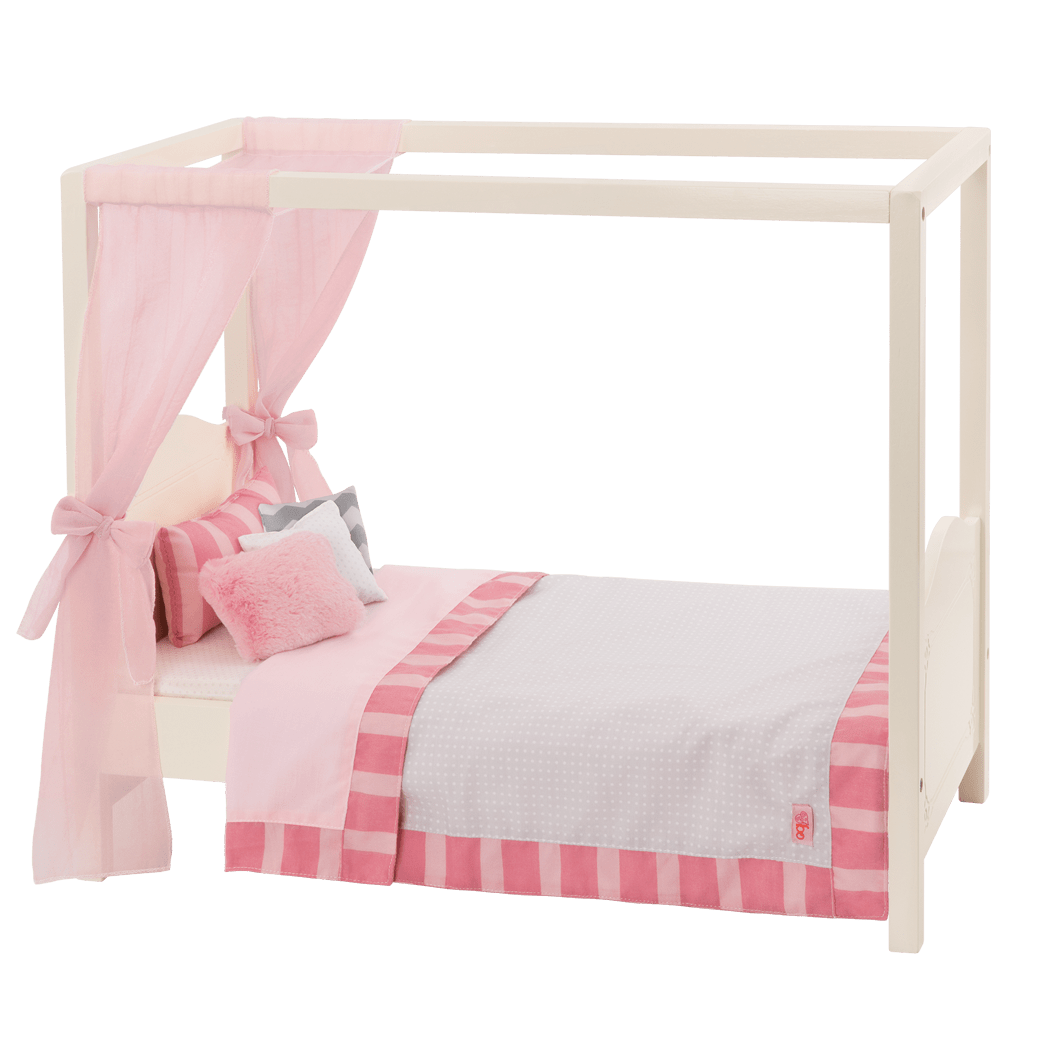 My Sweet Canopy Bed - Pink and White bed for 18-inch Dolls 