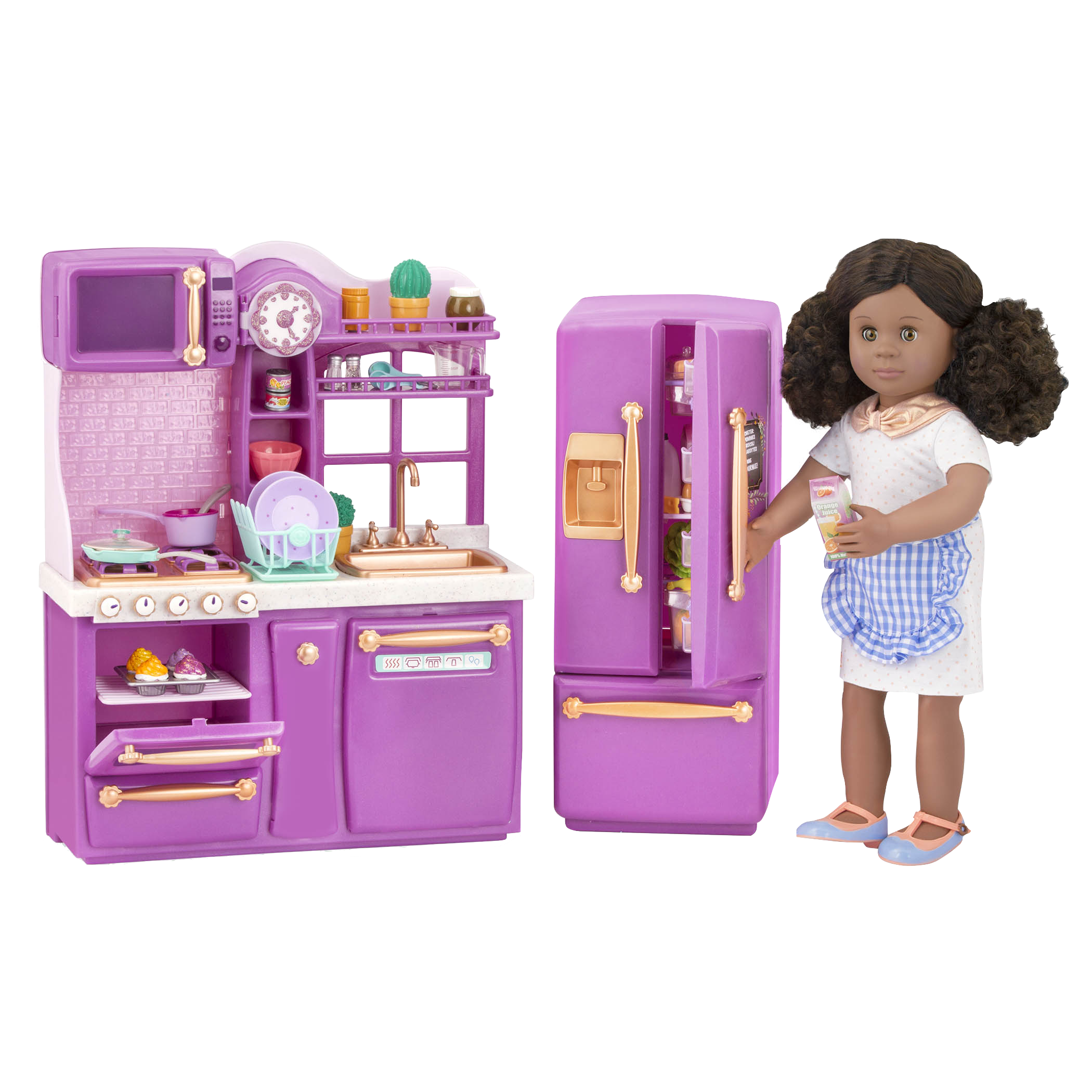  Doll Size Pink Gourmet Kitchen Cooking Toy Play Set