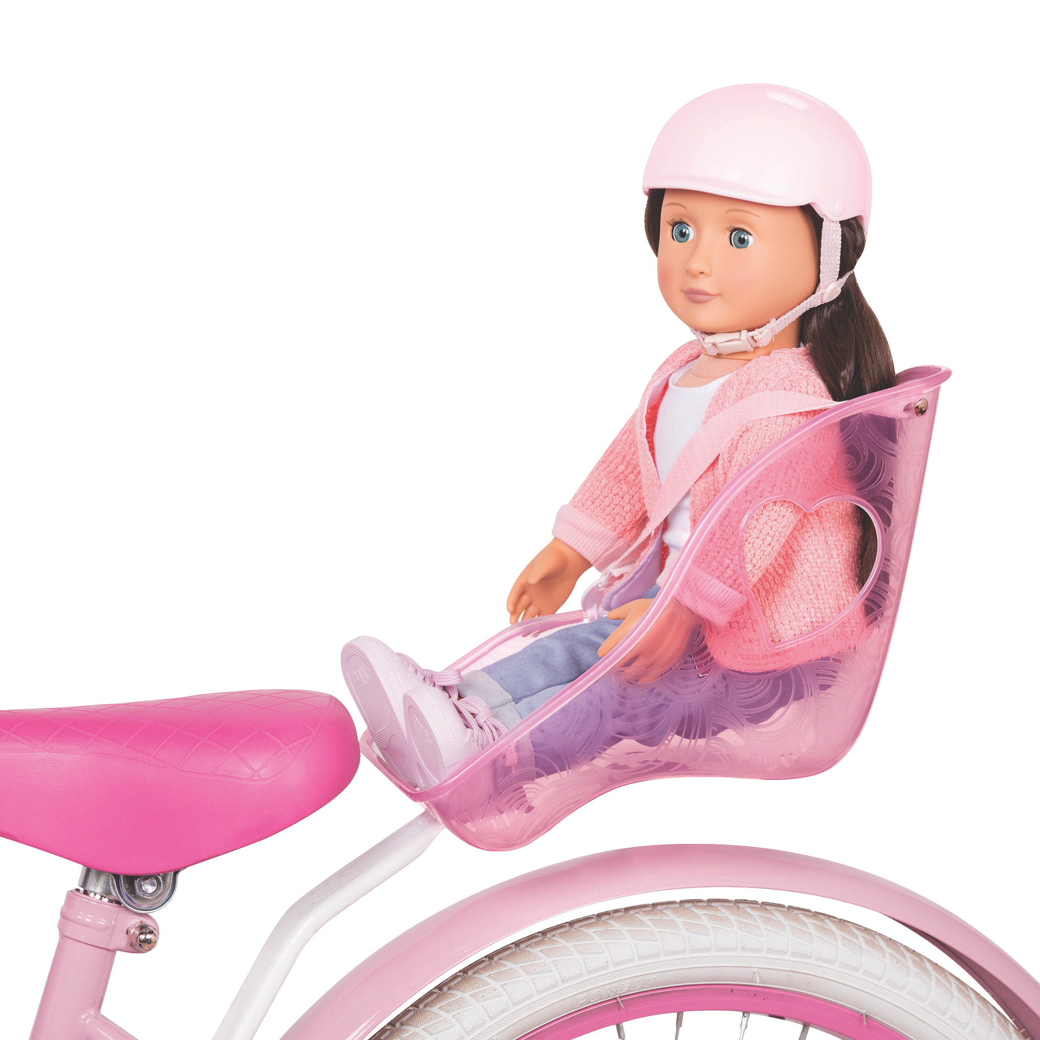 Our Generation 18 inch Doll Sitting in Bicycle Seat
