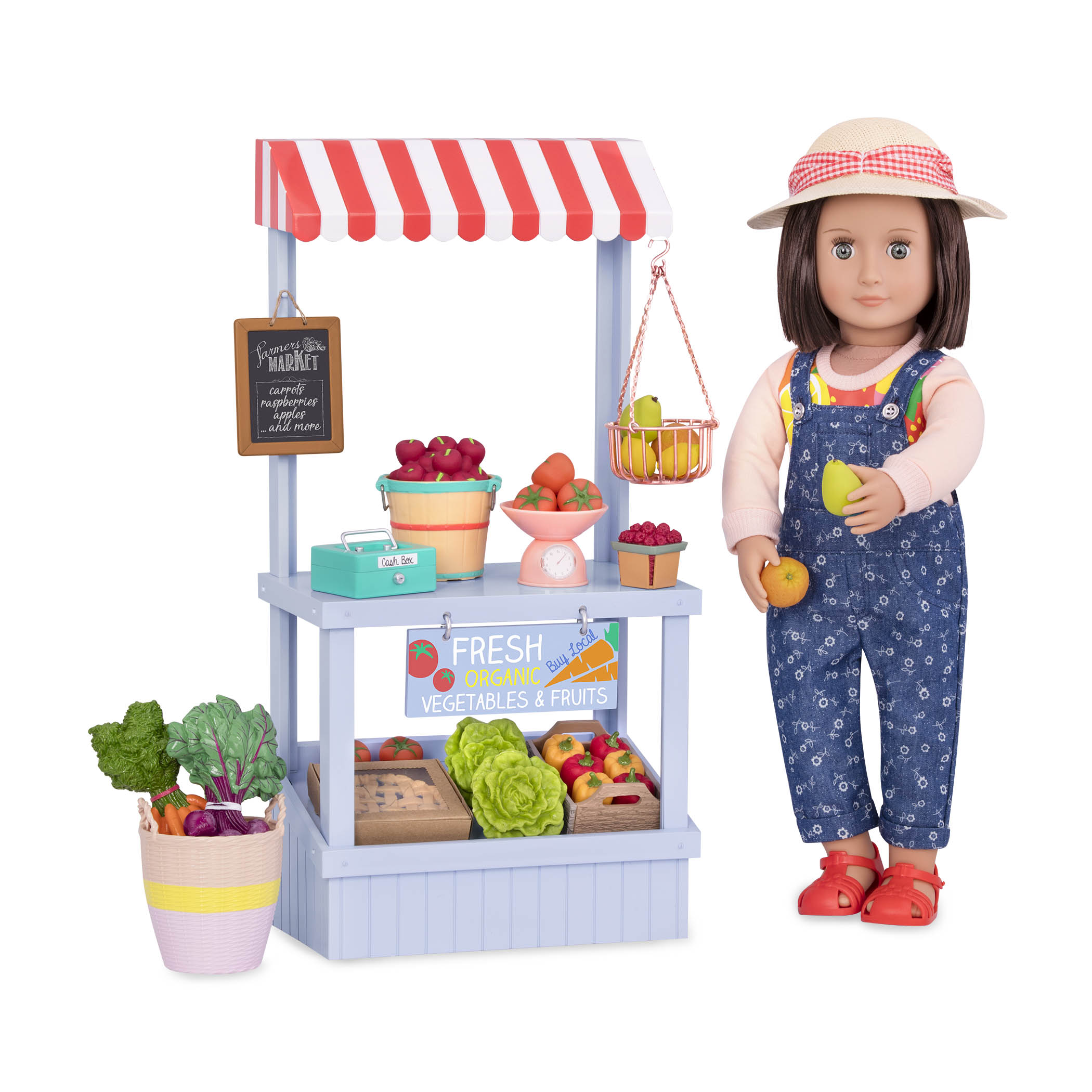 Farmers Market Set with Everly holding fruit