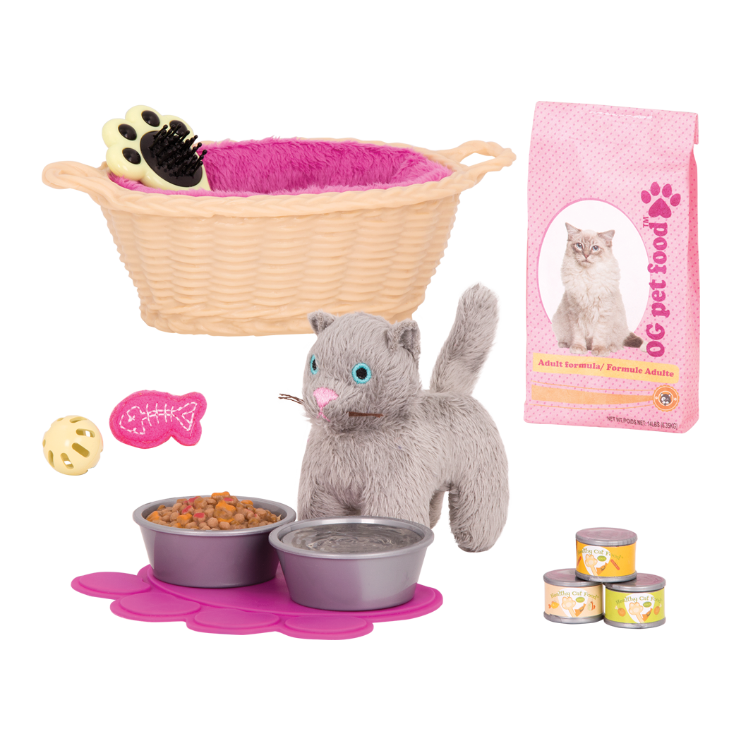 Our Generation Pet care Play Set for vet set 18” doll CAT bed treats food 